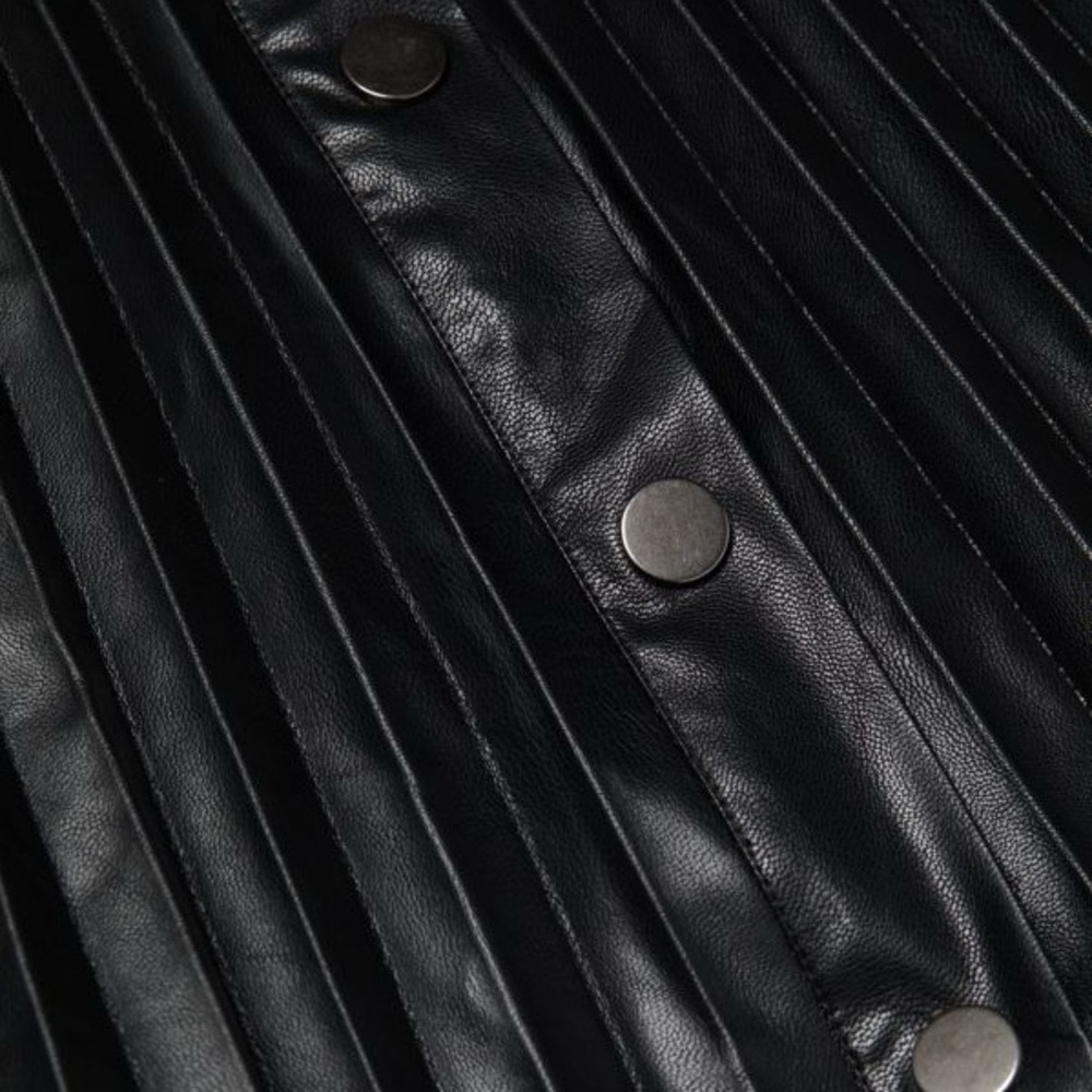 Ramy Brook Anya Vegan Leather Pleated High Waisted Skirt Snap Up Black Size 0 - Picture 4 of 10